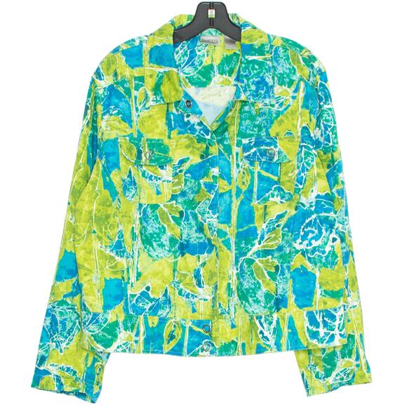 Chicos Jacket Abstract Artsy Hippie Tropical Resort Boho Green Blue Size 3 XL 16 - Picture 1 of 5